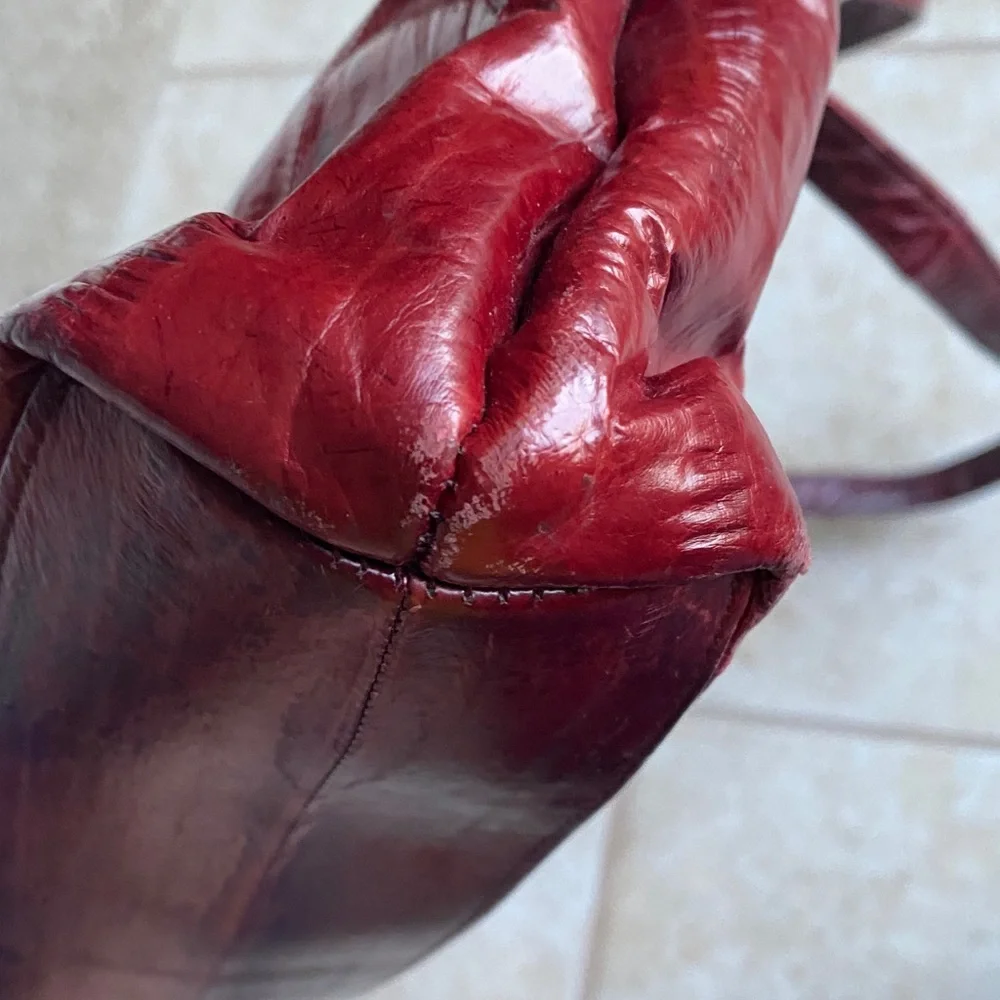 Eel skin 2 strap 4 compartment Red Leather Tote Bag